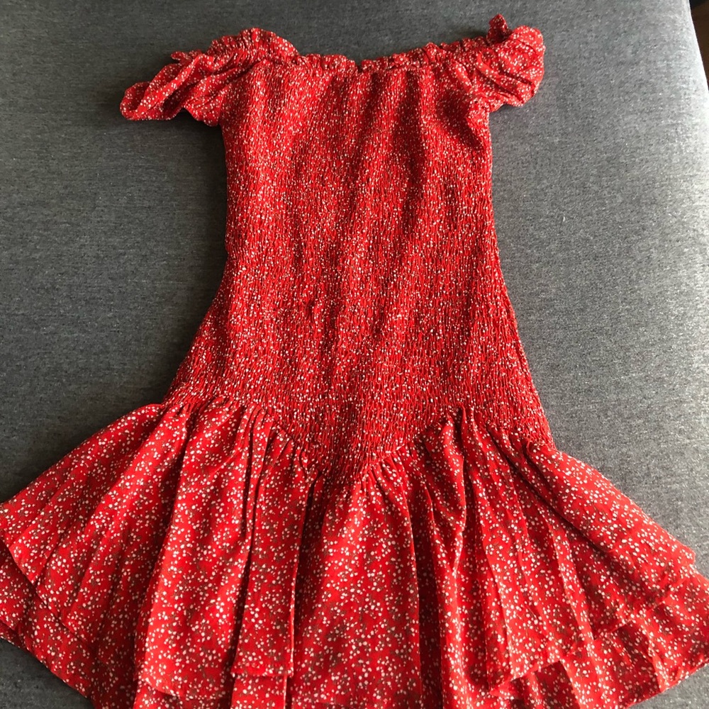 red princess polly off the shoulder dress